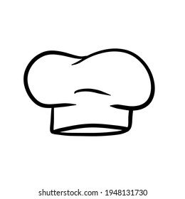 Chef hat. Wooden spoon. Cook white Clothes. Element of the restaurant and cafe logo. Sketch Cartoon drawn illustration