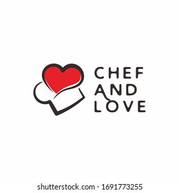 chef hats and hearts as a symbol of the chef's logo design that cooks using their feelings or conscience 