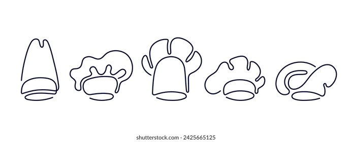 Kochhüte. Doodle-Batch. Uniform Kleidung Logo für Bäckerei und Kulinarik auf weißem Hintergrund. Kopfbedeckung im minimalen Stil