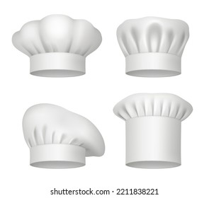 Chef hats. Realistic professional culinary chef clothes hats and bandanas decent vector illustrations mockup