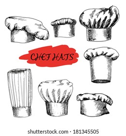 Chef Hats. Set Of Hand Drawn Illustrations