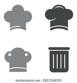Chef hats and trash can icons in gray on white background icon