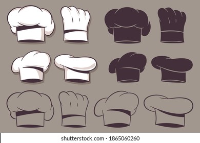 Chef hats vector cartoon set isolated on background.