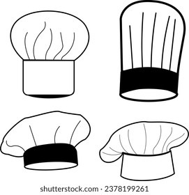 Chef Hats Vector Set - Set of Four | A comprehensive vector set showcasing four distinct chef hats, perfect for culinary and kitchen-themed designs.