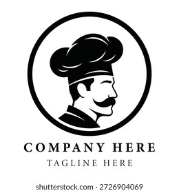 Chef cabeça modelo logotipo com bigode em círculo empresa logotipo design restaurante símbolo ícone comida