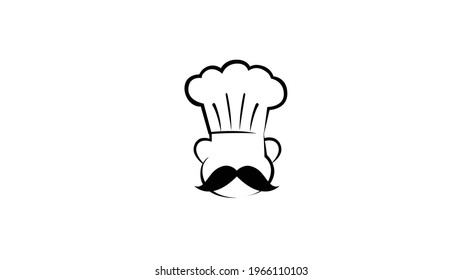 Chef Head Mustache Hat Cartoon Logo Vector Design Illustration
