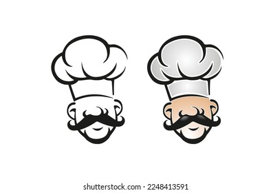 Símbolo vector de logotipo de mustache de cabeza de chef