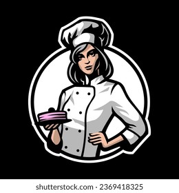 Chef in headdress. Logo, emblem on a dark background.