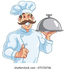 Chef Healthy Fit Muscly Serving Food Vector Logo Design Mascot Cartoon Character Design Art