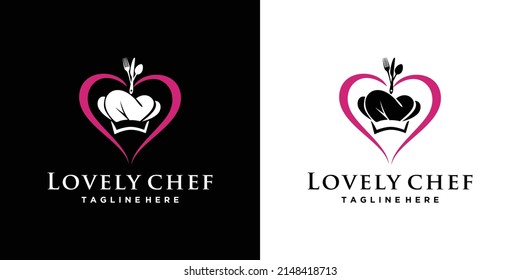 Diseño del logotipo del chef y del corazón para empresas con elementos creativos 