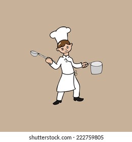 Chef hold pot cartoon vector