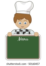 chef holding blank menu ready for your text