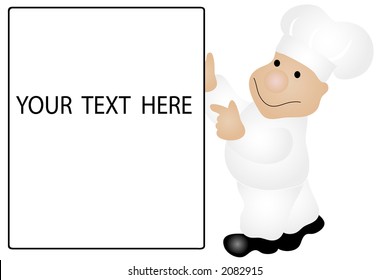 Chef holding a blank menu sign, isolated over a white background. Illustration is in easily scalable and editable vector format.
