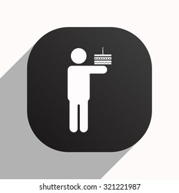 Chef holding a cake.. icon. vector design, black button for Mobile Applications