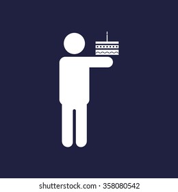 Chef holding a cake icon, vector illustration. Modern design. Flat design style