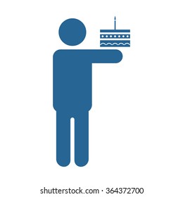 Chef holding a cake icon, vector illustration. Modern design. Flat design style