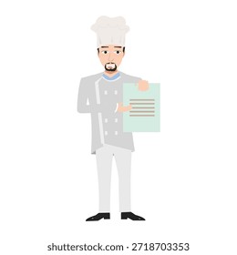 Chef segurando uma área de transferência ou ilustração de vetor de lista de verificação de menu