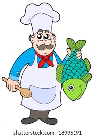 Chef holding fish - vector illustration.