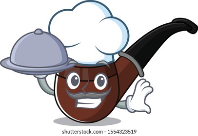 chef holding food cartoon character style with smoke pipe