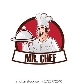 Chef Holding a food mascot logo template