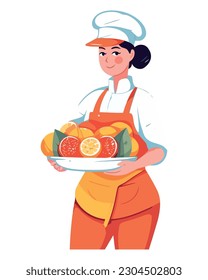 Chef holding fresh organic vegetables over white