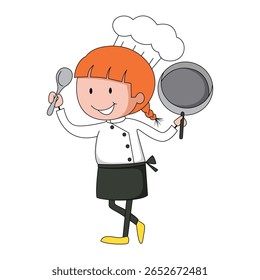Chef holding frying pan vector illustration