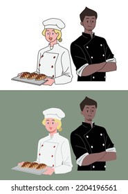 Chef holding homemade bread and chef with arms crossed