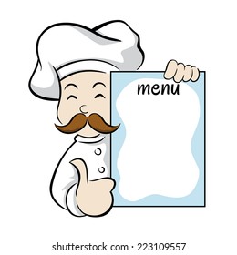 Chef holding menu sign