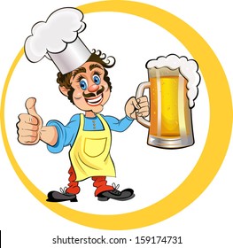 Chef holding a mug of  beer 