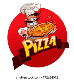 Chef holding a Pizza.