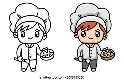 Chef Holding A Pizza Coloring Page For Kids