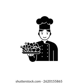 Chef Holding Plate of Mixed Vegetables Representing Nutritious Meal Preparation