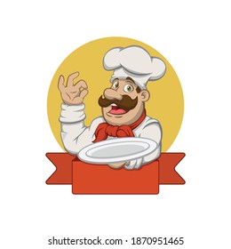 chef holding a plate on the left arm mascot logo