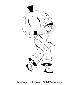 Calabaza con calabaza, ilustración dibujada a mano 