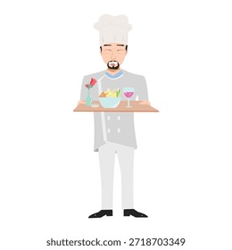 Chef holding a serving tray with food vector illustration