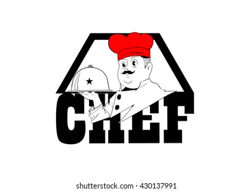 chef holding silver platter logo vector Illustration