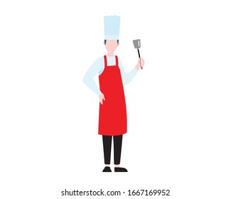 Chef Holding Spatula Gesture Illustration with Cartoon Style