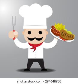 chef holding steak on dish ready to serve