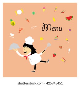Chef holding a tray of food vector cartoon  