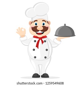 Chef Holding Tray Smiling On White Stock Vector (Royalty Free ...