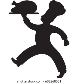 Chef Holding Turkey on Platter Silhouette