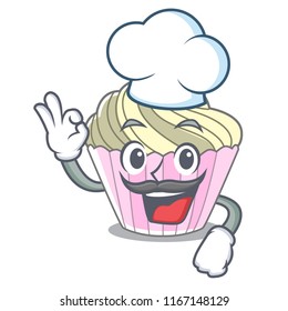 Chef homemade meringue cake on character cartoon