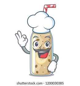 Chef homemade tasty banana smoothie on cartoon