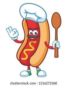 chef hotdog cartoon mascot character design vector