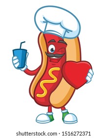 chef hotdog cartoon mascot character design vector