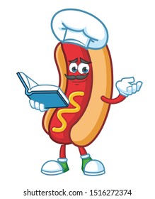 chef hotdog cartoon mascot character design vector