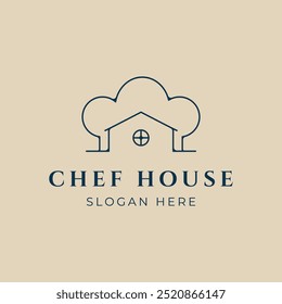 chef house line art logo minimalist, kitchen restaurant cafe logo vector icon illustration design