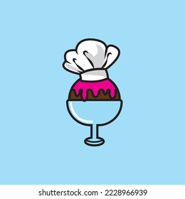 chef ice cream icon, vector ice cream with chef hat good for business.