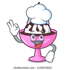 Chef ice cream sundae character cartoon