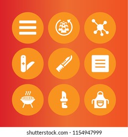 chef icon. 9 chef set with knives, staff, menu and cook vector icons for web and mobile app